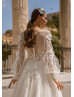 Long Sleeve Beaded Ivory Lace Tulle Wedding Dress